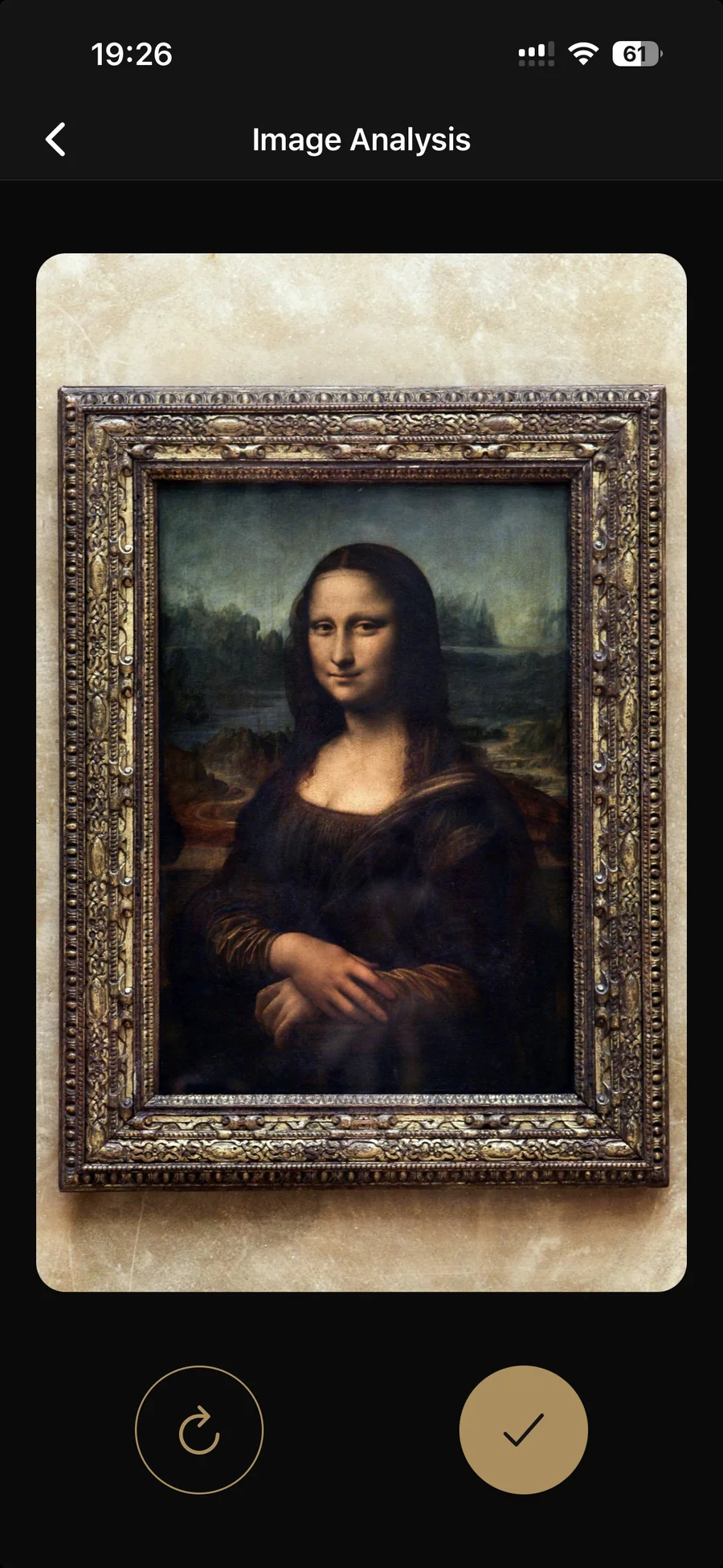 Nyore's camera holding a photo of the Mona Lisa