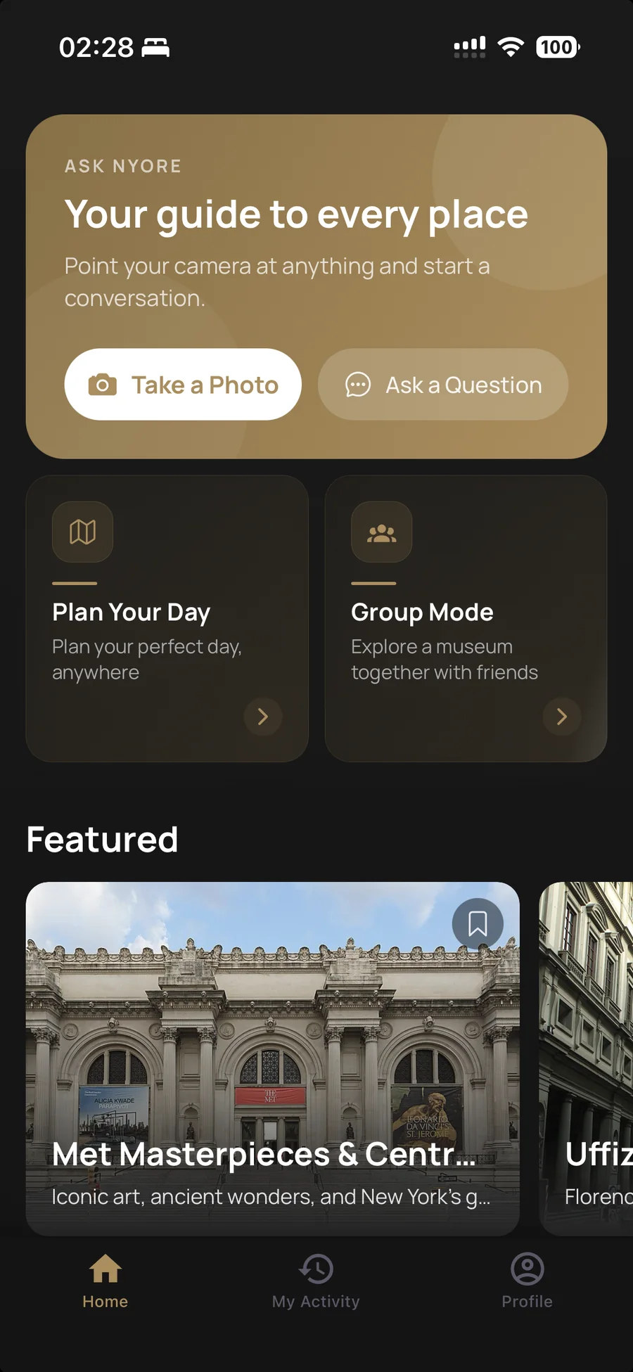 Nyore's home screen